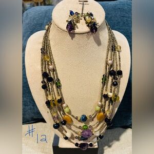 Chicos Multicolor Beaded Necklace and Earring Set
